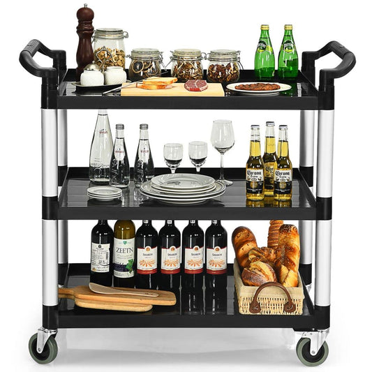 GiantexUK 3 Tier Service Cart, Large Kitchen Storage Trolley with Lockable Wheels and Ergonomic Handles, Rolling Utility Carts for Dining Room