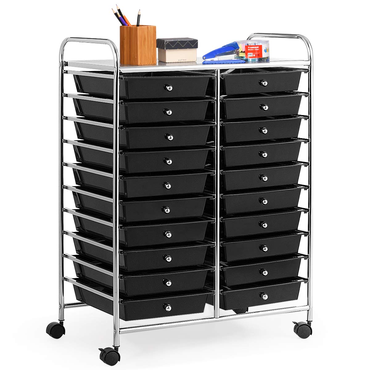 GiantexUK 20 Drawers Storage Trolley, Multipurpose Mobile Rolling Cart with Lockable Wheels