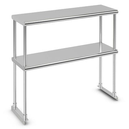 GiantexUK Stainless Steel Overshelf, 2-Tier Kitchen Catering Table with Flexible Adjustable Shelf