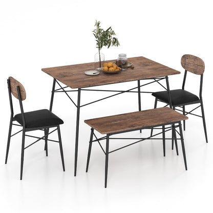 GiantexUK 4PCS Dining Room Set, Metal Frame Kitchen Table Furniture Set with PVC Leather Seat & Backrest