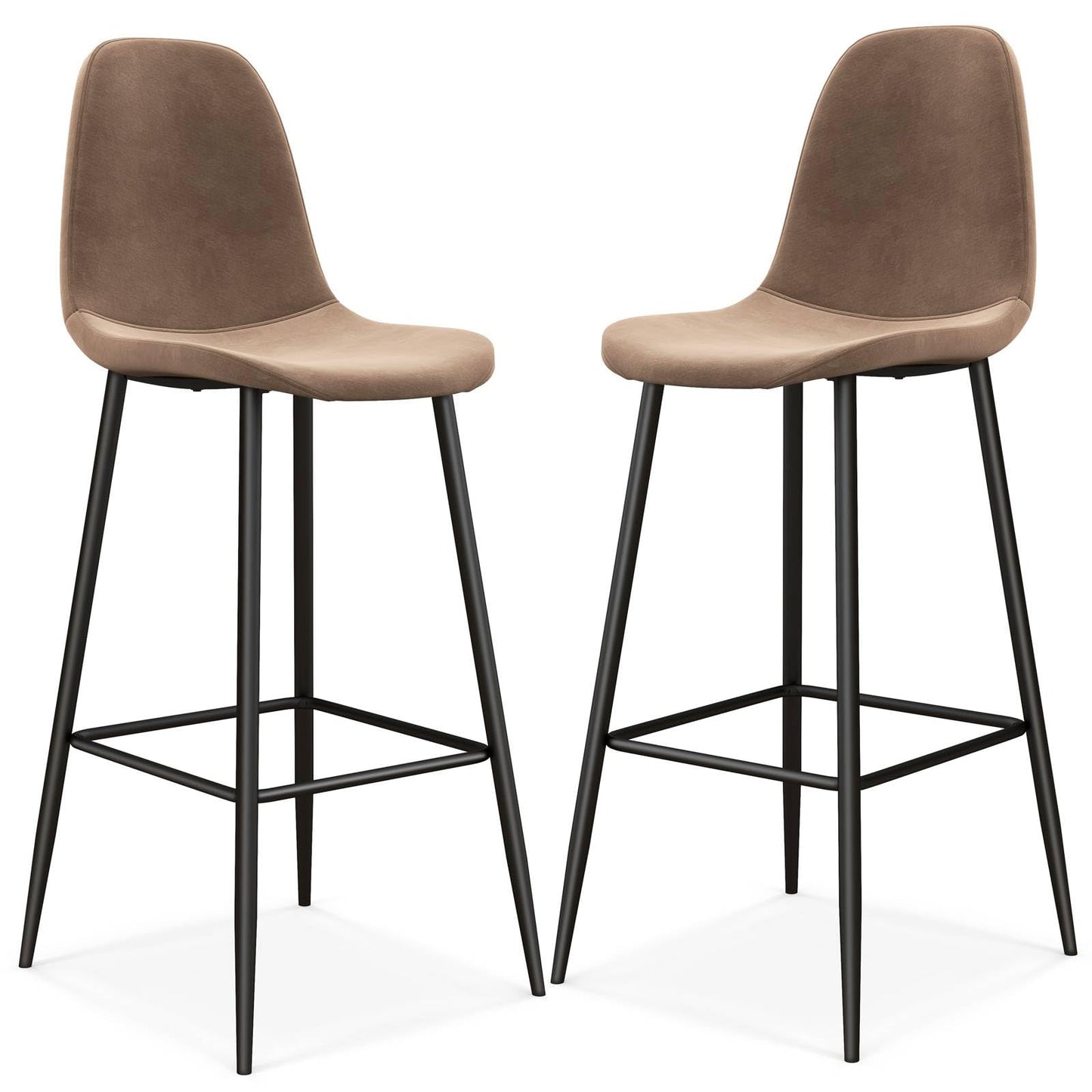 GiantexUK Bar Stools Set of 2, Velvet Upholstered Kitchen Bar Chairs with Backrest & Footrest