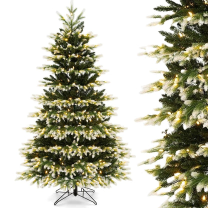 6ft Pre-Lit Artificial Christmas Tree, Hinged Remote Control Xmas Tree with 350 LED Lights