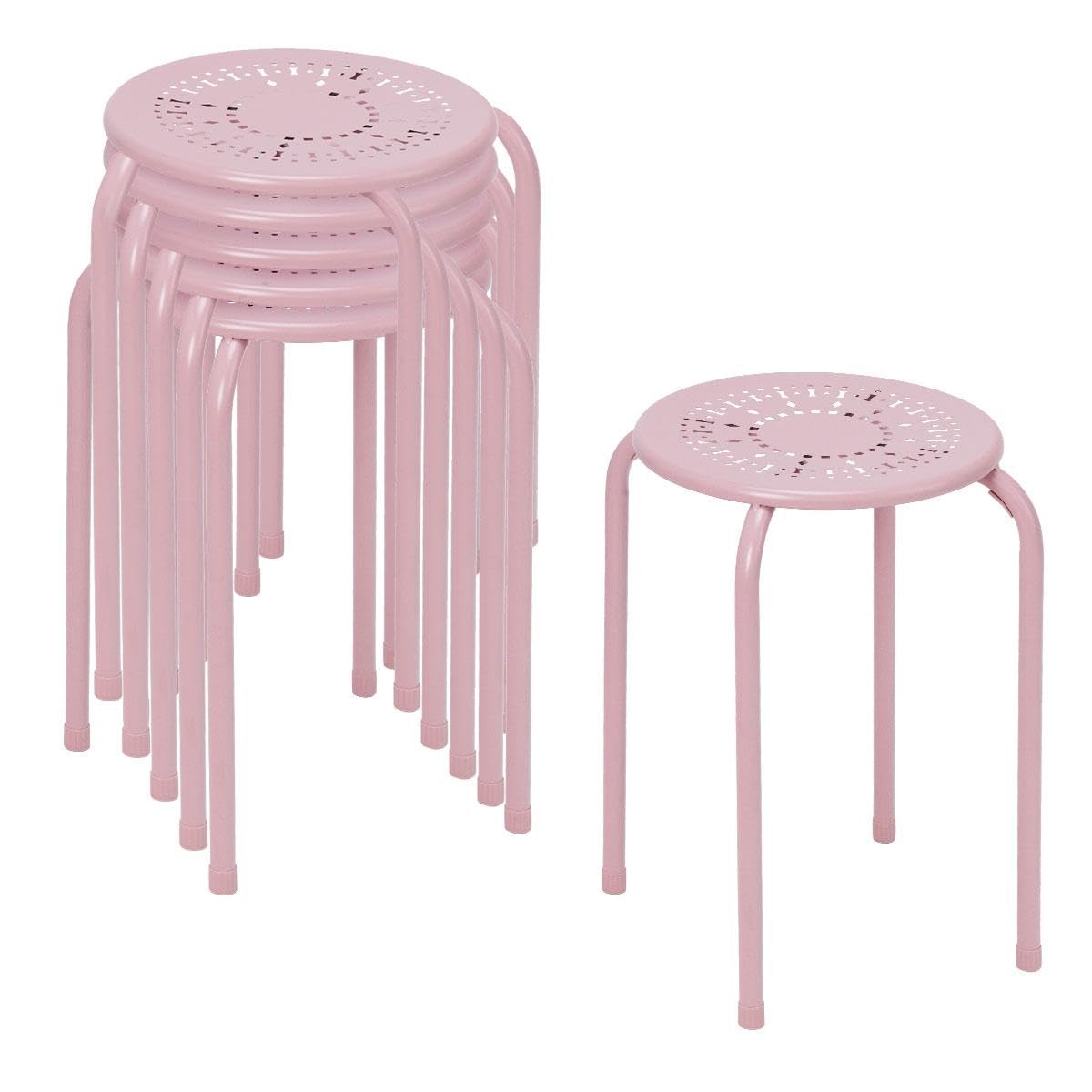 GiantexUK Set of 6 Steel Stacking Stools, Nesting Bar Chairs with Anti-Slip Feet & X-Shape Construction