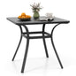 GiantexUK Outdoor Garden Dining Table, Metal Square Table with Wood-like Tabletop