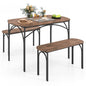 Dining Table with 2 Benches, 3 Piece Kitchen Table and Benches Set with Anti-slip Foot Pads