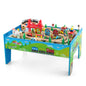 Train Track Set and Table, Wood Kids Play Tables with Abundant Accessories, DIY Railway Activity Playset for Boys Girls