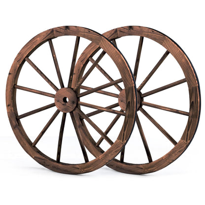 GiantexUK 2 PCS 76CM Wagon Wheels, Decorative Wooden Wheel with Metal Rim