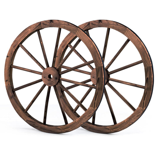 GiantexUK 2 PCS 76CM Wagon Wheels, Decorative Wooden Wheel with Metal Rim