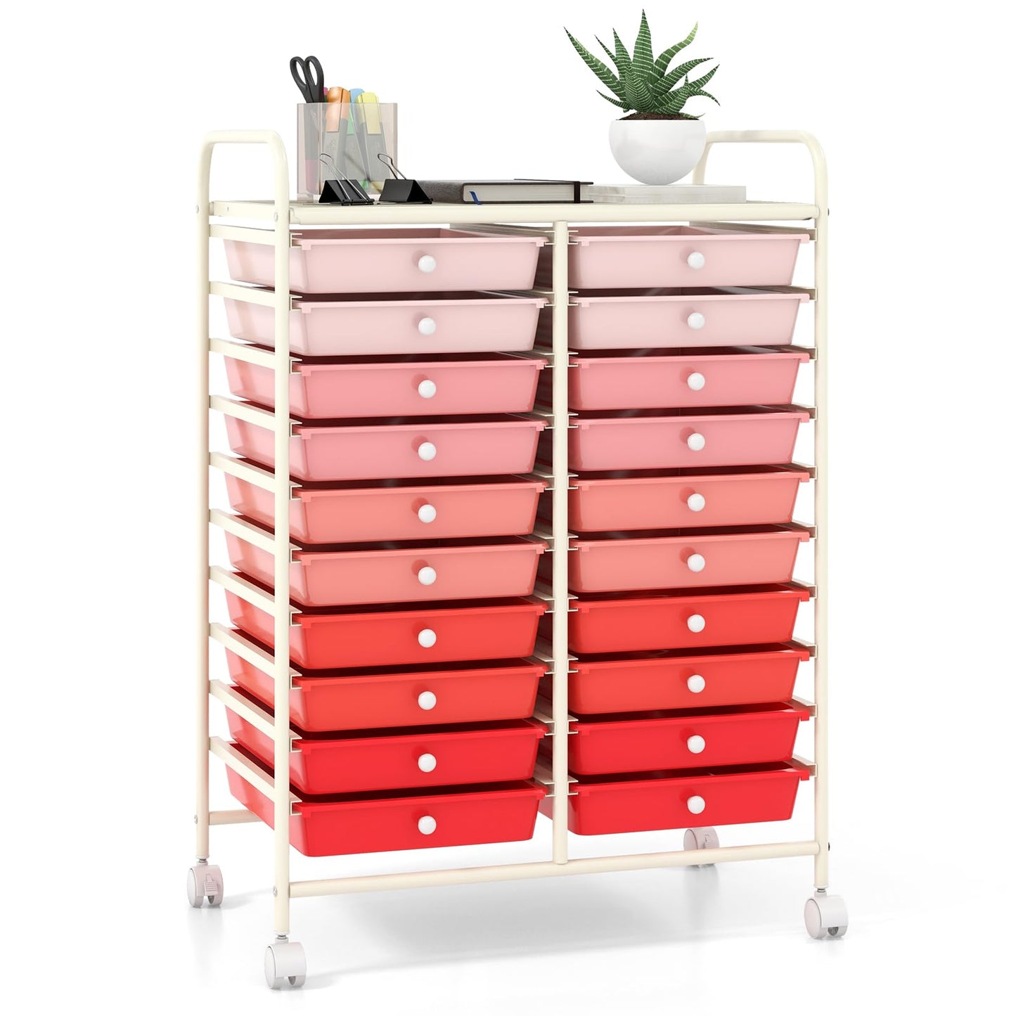 GiantexUK 20 Drawers Storage Trolley, Multipurpose Mobile Rolling Cart with Lockable Wheels