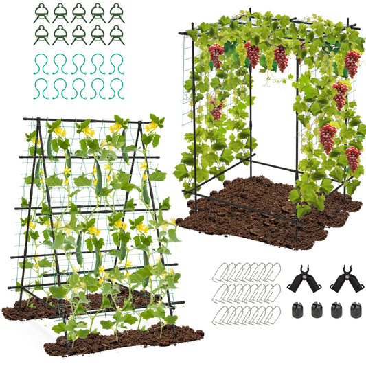 GiantexUK Garden Cucumber Trellis, 41x59Inch A-Frame Plant Support Stand with Adjustable Shape, Netting & Clips