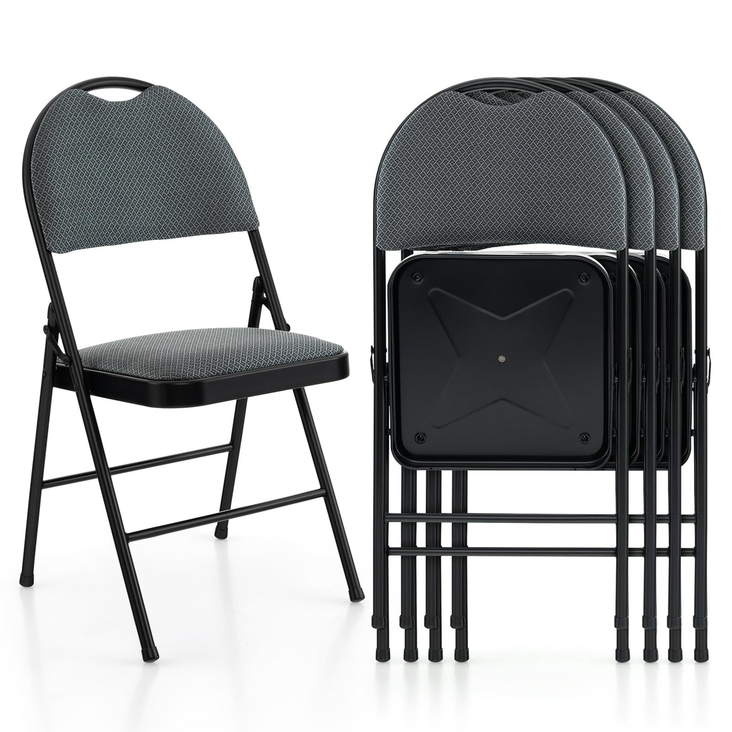 GiantexUK Folding Chairs Set of 2/4/6, Padded Seats Metal Frame Event Chairs with Backrest and Non-Slip Foot Pads