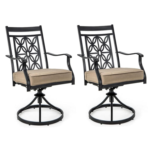 GiantexUK Set of 2 Swivel Garden Chairs, Patio Bistro Bar Stools with Cushion, Backrest & Armrest