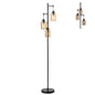 GiantexUK Industrial Floor Lamp, 3-Lights Standing Lamp with Amber Glass Lampshades