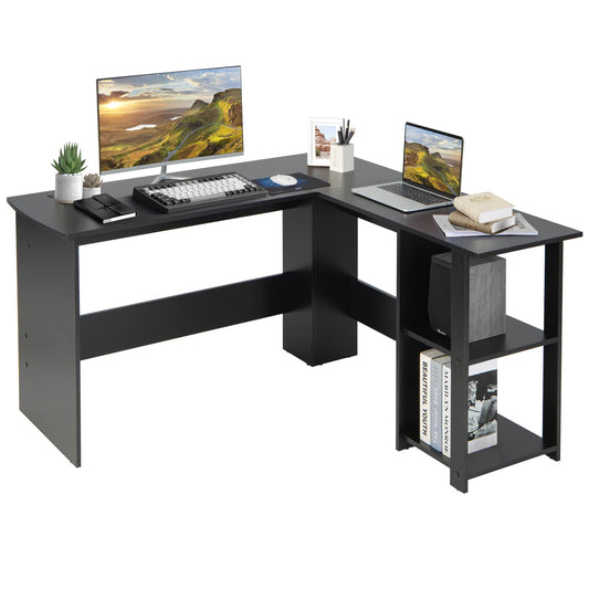 L-Shaped Computer Desk, Modern Large Corner Desk Writing Study Table with Storage Shelves