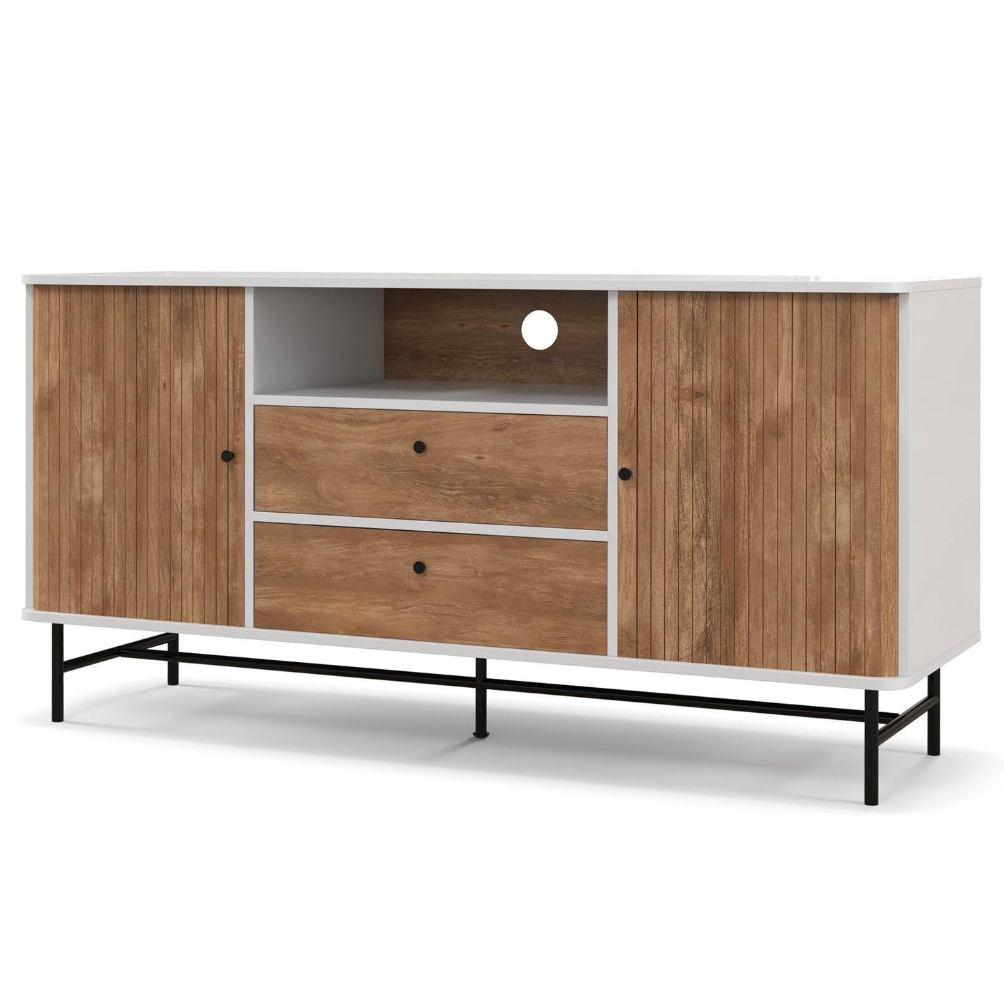 GiantexUK Storage Sideboard, Wooden Buffet Cabinet with 2 Drawers, 2 Sliding Doors, Open Compartment