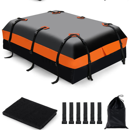 GiantexUK 21 Cubic Feet Car Roof Bag, Waterproof Cargo Top Carrier with Non-Slip Mat, Combination Lock (21 Cubic Ft/600L, No Lock, Black+Orange)