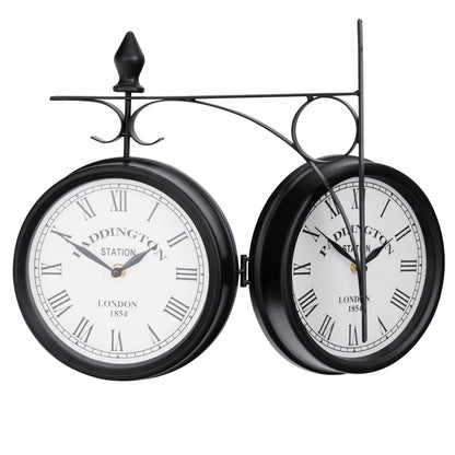 GiantexUK Metal Double Sided Wall Clock, Outdoor & Indoor Classic Hanging Round Clock