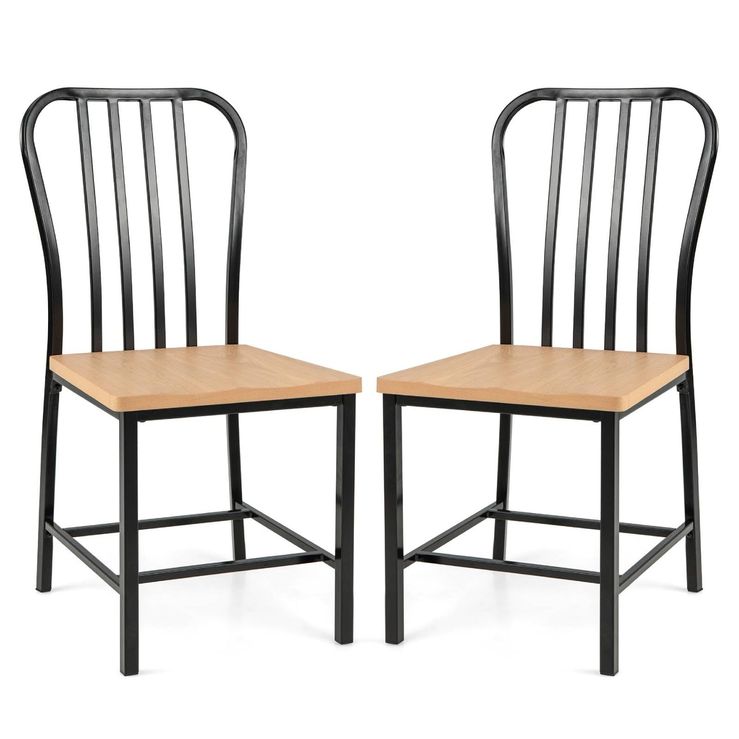 GiantexUK Dining Chairs Set of 2/4, Metal Frame Kitchen Chairs with Spindle Backrest, Footrests & Non-Slip Foot Pads