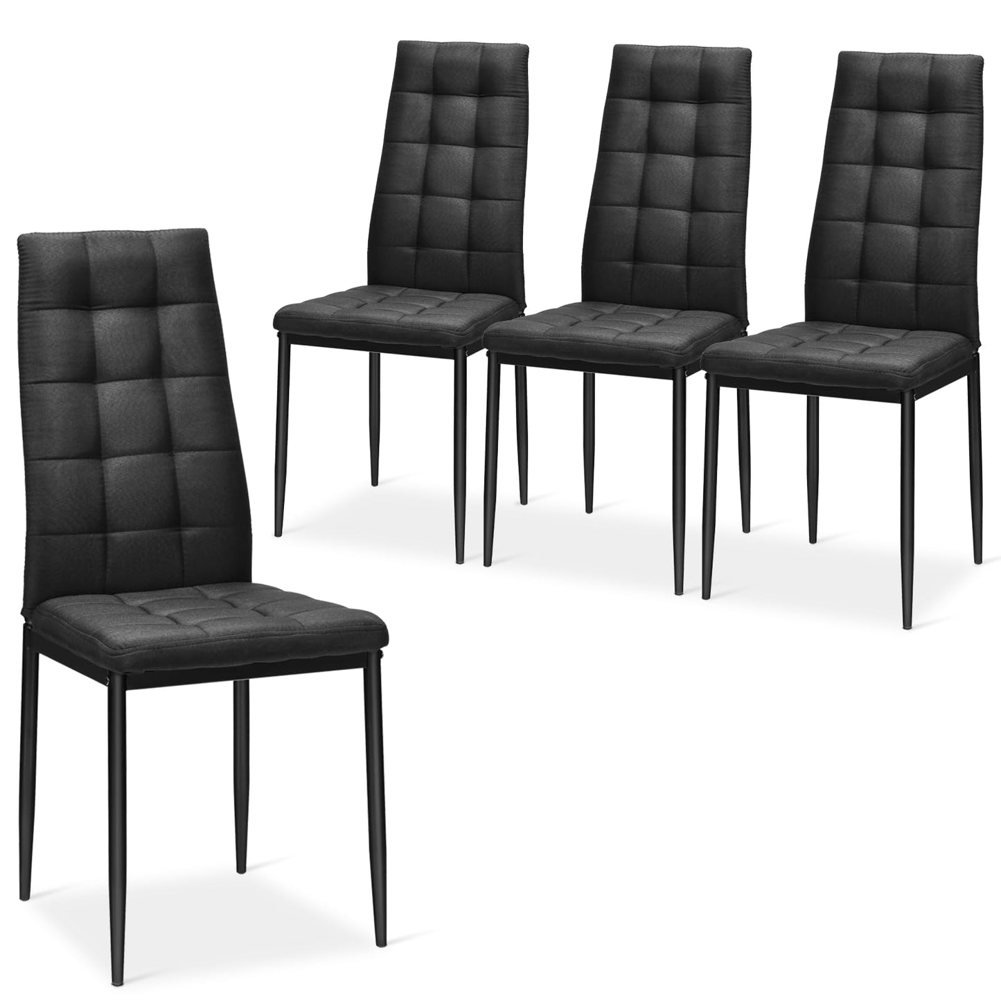 GiantexUK Dining Chairs Set of 4, Upholstered Kitchen Chairs with High Backrest, Metal Legs & Non-Slip Foot Pads