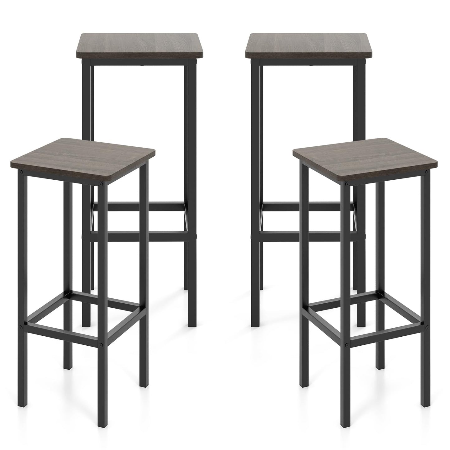 GiantexUK Bar Stools Set of 4, 65CM Seat Height Kitchen Barstools with Footrests & Anti-Slip Foot Pad (Gray + Black)