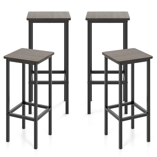 GiantexUK Bar Stools Set of 4, 65CM Seat Height Kitchen Barstools with Footrests & Anti-Slip Foot Pad (Gray + Black)