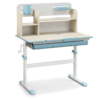 Kids Study Desk, Height Adjustable Children School Desk with Storage, Tilt Desktop, Pen Holder & Scale Ruler