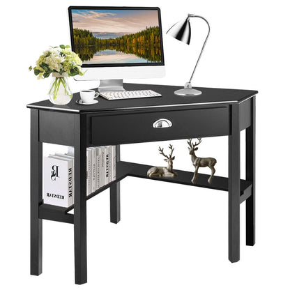 Corner Desk, Triangular Computer Desk Workstation with Open Shelf & Drawer