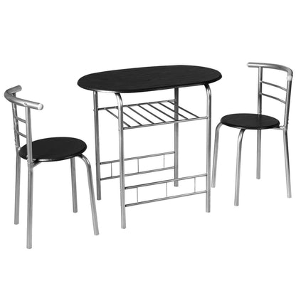 GiantexUK 3-Piece Dining Table Set, Metal Frame Kitchen Table Set with Storage Shelf, 2 Chairs