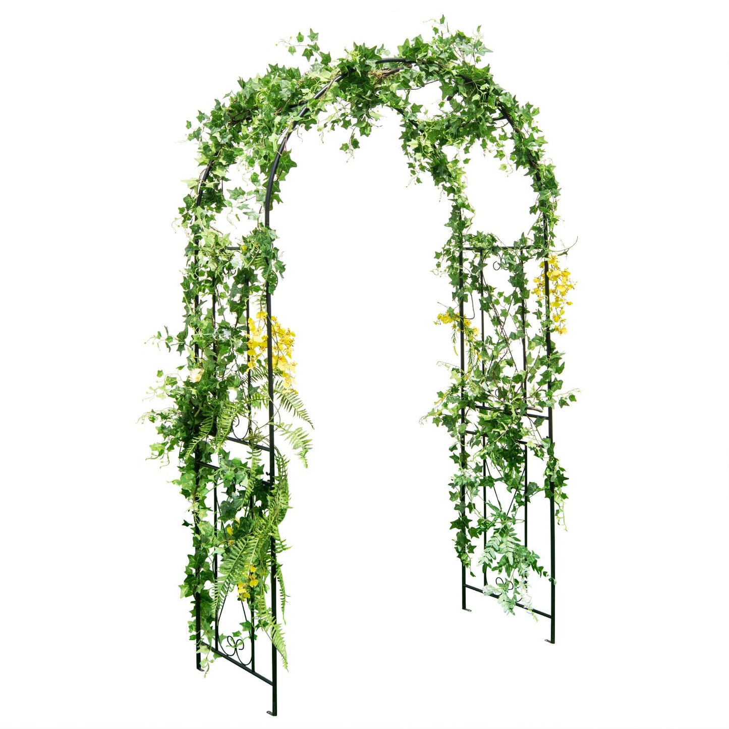 GiantexUK Metal Garden Arch, Heavy Duty Trellis Pergola Arbour with 4 Ground Stake(120x56x220cm, Curved Patterns)