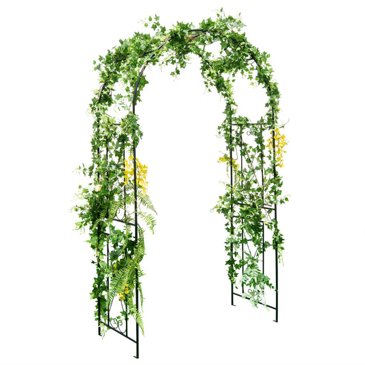 GiantexUK Metal Garden Arch, Heavy Duty Trellis Pergola Arbour with 4 Ground Stake(120x56x220cm, Curved Patterns)