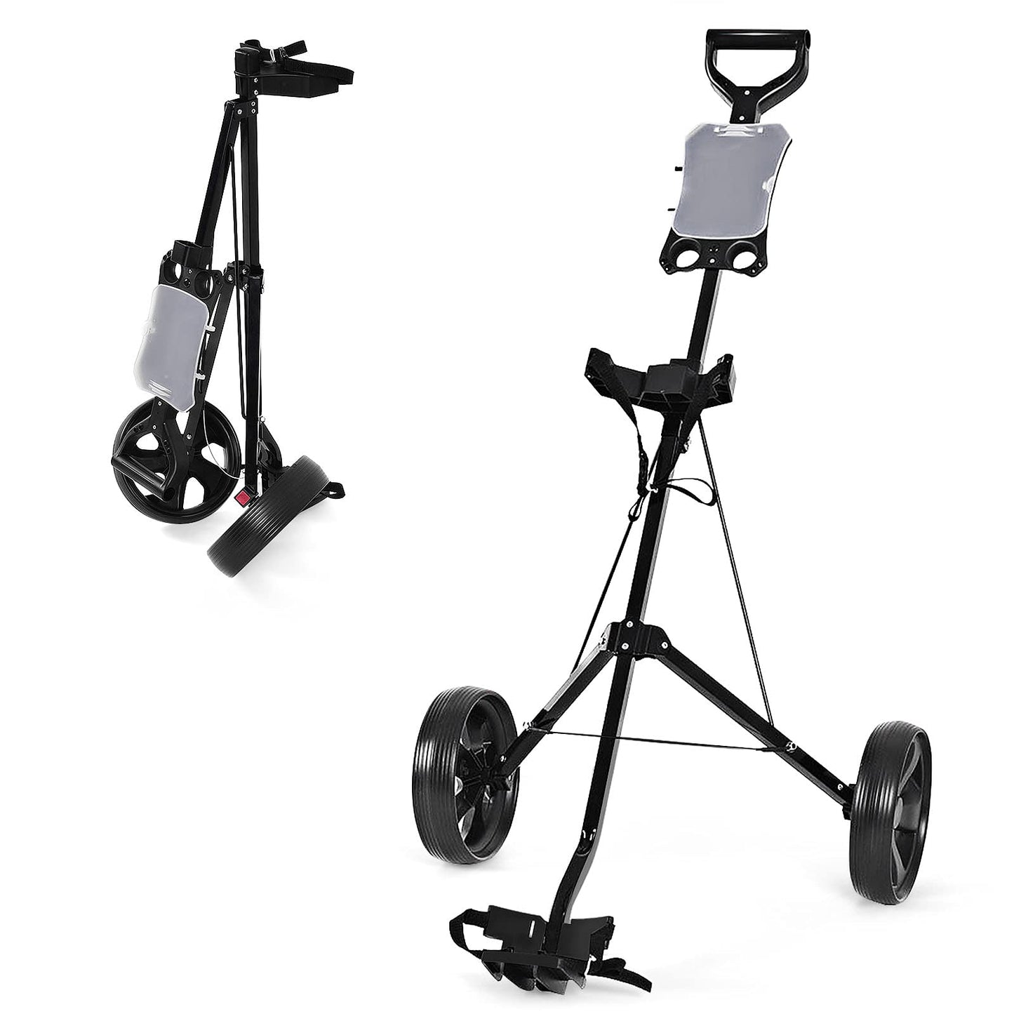 Folding Golf Push Pull Cart, Lightweight 2 Wheels Golfs Bag Trolley with Convenient Handle