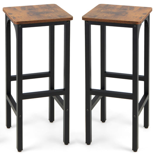 GiantexUK Bar Stools Set of 2, Industrial Kitchen Barstools with Metal Legs