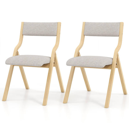 GiantexUK Folding Dining Chairs Set of 2, Padded Linen Fabric Kitchen Chairs with Backrest & Non-Slip Foot Pads