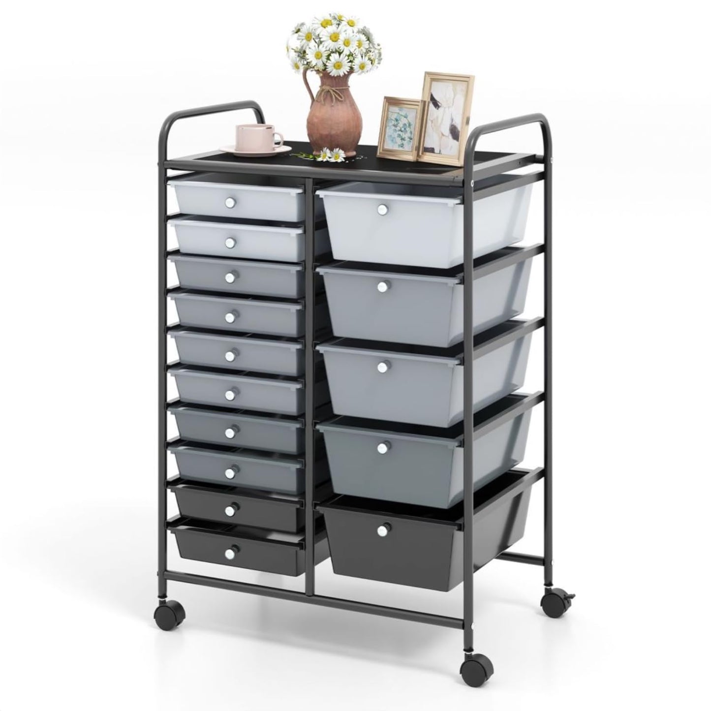 GiantexUK 15 Drawers Rolling Trolley, Utility Storage Organizer Cart with Wheels