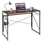 Folding Computer Desk, Modern Simple Study Desk Writing Workstation with 6 Hooks and Crossbars