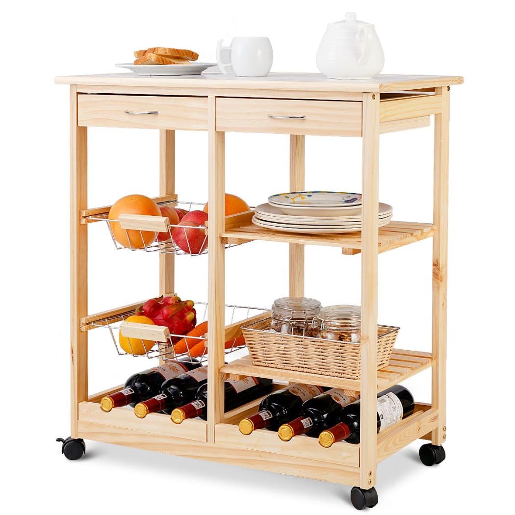 GiantexUK Kitchen Storage Trolley on Wheels, Kitchen Island Cart with Insulated Tile Plate