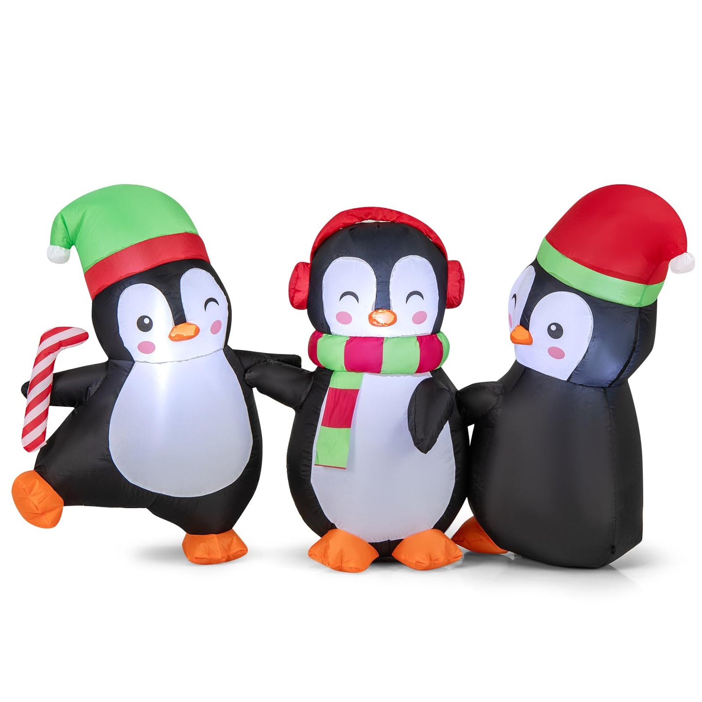 Inflatable Christmas Snowman and Penguins, Blow up Xmas Decoration with LED Lights (3 Penguins)