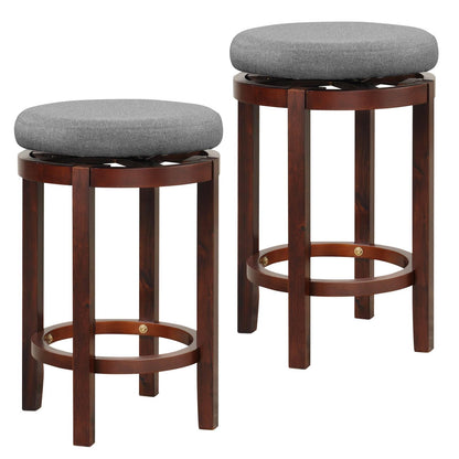 GiantexUK Bar Stools Set of 2/4, Upholstered Swivel Kitchen Barstools with Padded Cushion, Rubber Wood Legs & Footrest