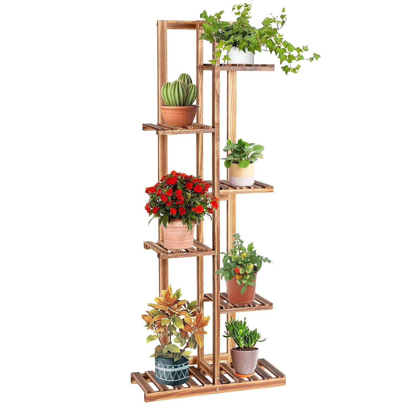 6-Tier Plant Stand, 7 Potted Flower Rack High Low Display Shelf for Garden Balcony Patio Living Room(6 Tiers, without Fence)