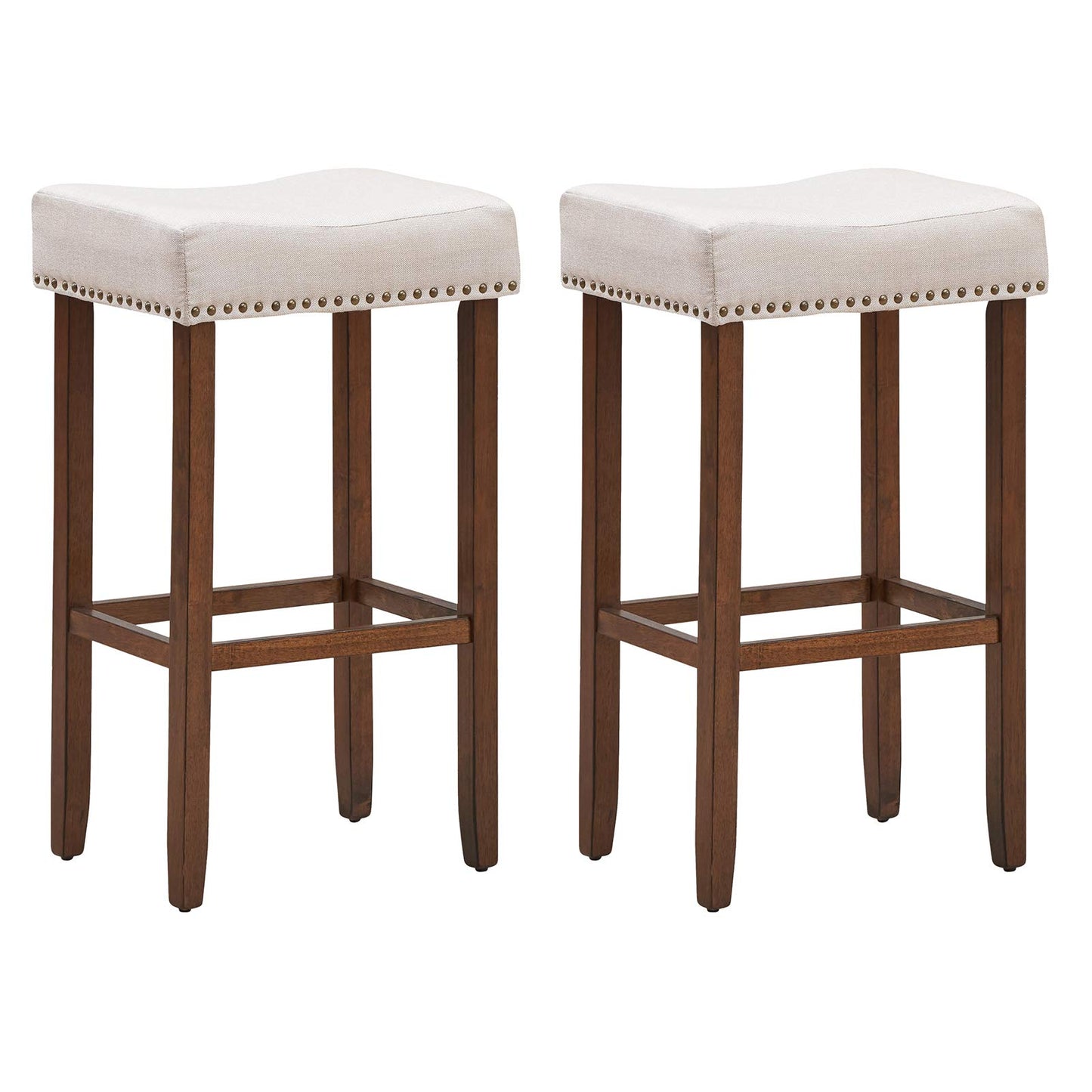 GiantexUK Bar Stool, 2 Pieces Wooden Frame Backless Bar Chairs with Footrest, 43 x 33 x 75cm