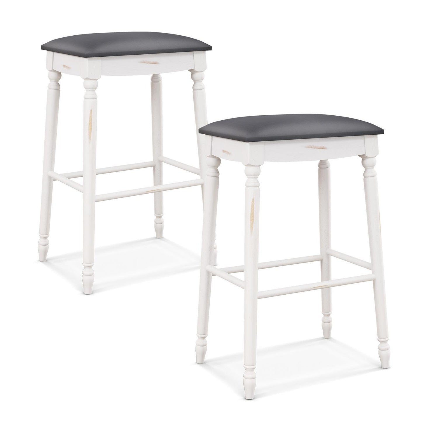 GiantexUK Bar Stools Set of 2, Upholstered Breakfast Barstools with PVC Cushion Surfac (49 x 37 x 74cm)