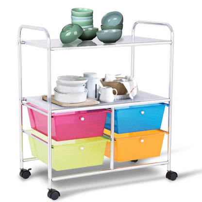 GiantexUK Storage Trolley with 4 Drawers, 3 Tier Rolling Cart with Lockable Wheels