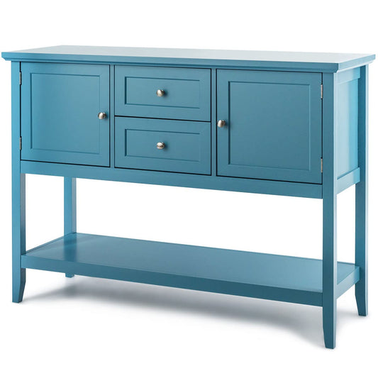 GiantexUK Storage Sideboard, Pine Wood Legs Buffet Cabinet with 2 Doors, Drawers & Open Shelf