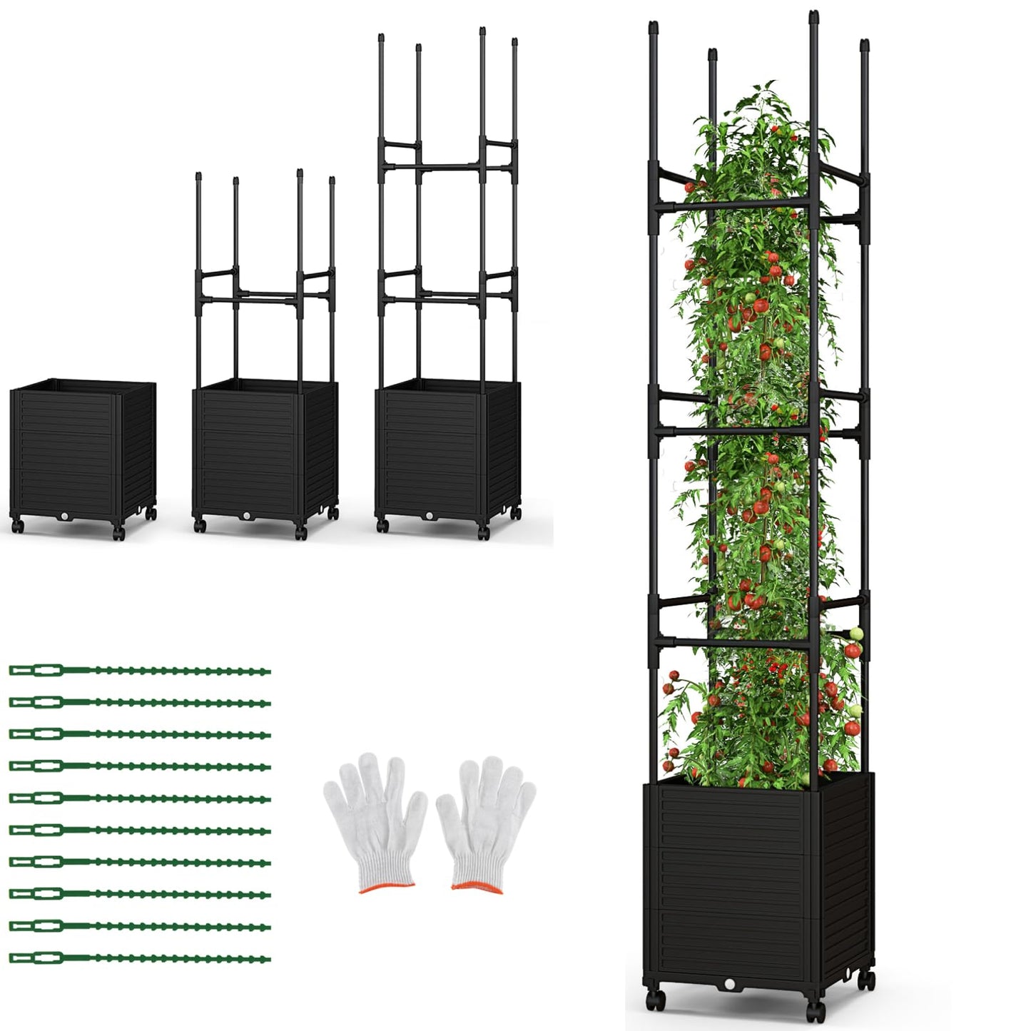 GiantexUK Raised Garden Bed with Trellis, Adjustable Rolling Planter Pox with Wheels, Self Watering System & Plant Ties