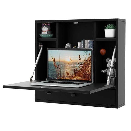 Wall-Mounted Drop-Leaf Table, Space Saving Laptop Computer Desk Workstation, 60x15x57cm