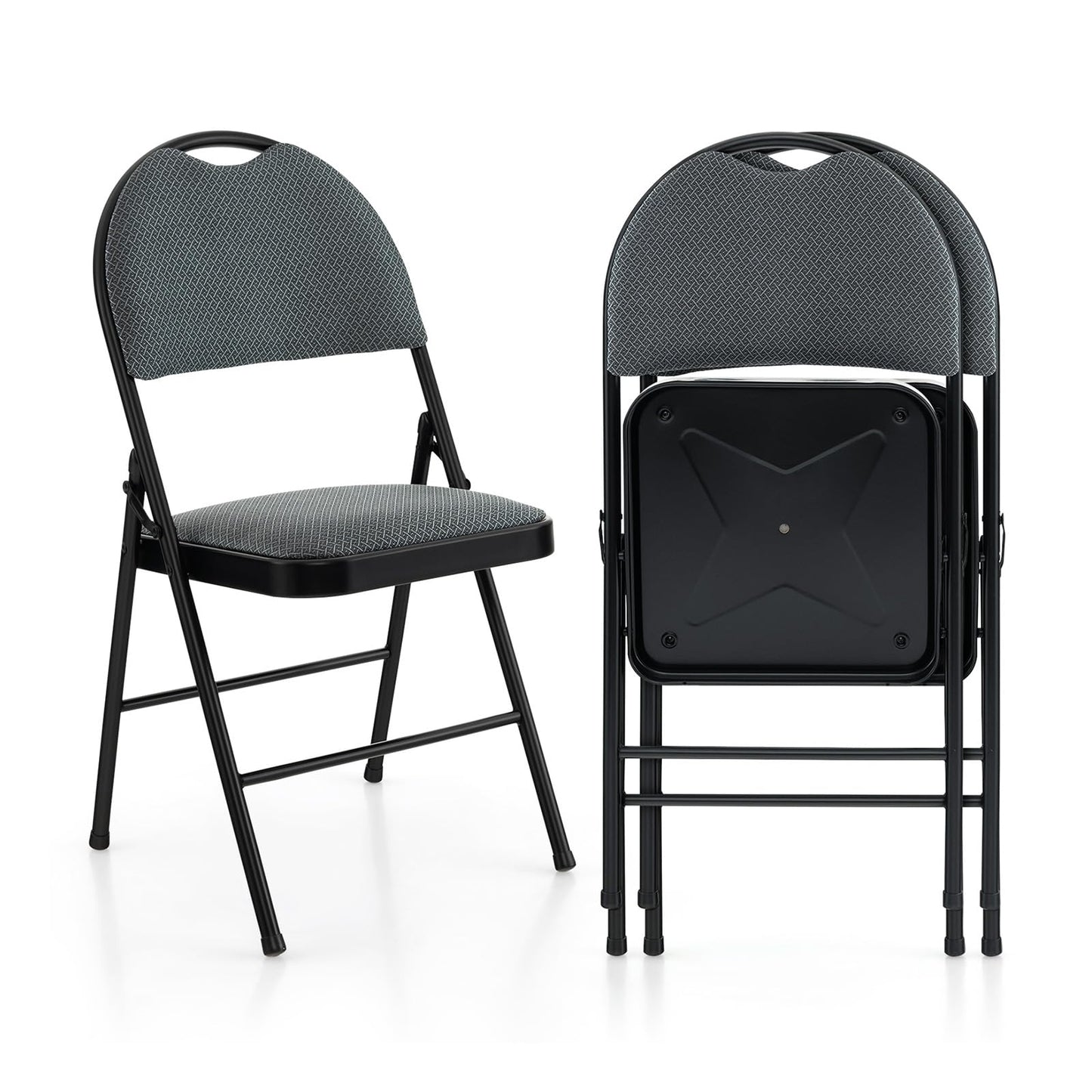 GiantexUK Folding Chairs Set of 2/4/6, Padded Seats Metal Frame Event Chairs with Backrest and Non-Slip Foot Pads