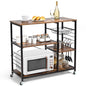 GiantexUK Kitchen Baker's Rack, Microwave Oven Stand with Mesh Baskets, Wheels & Hooks, Industrial Storage Shelves (on Wheels, with Hooks, 1 Basket)