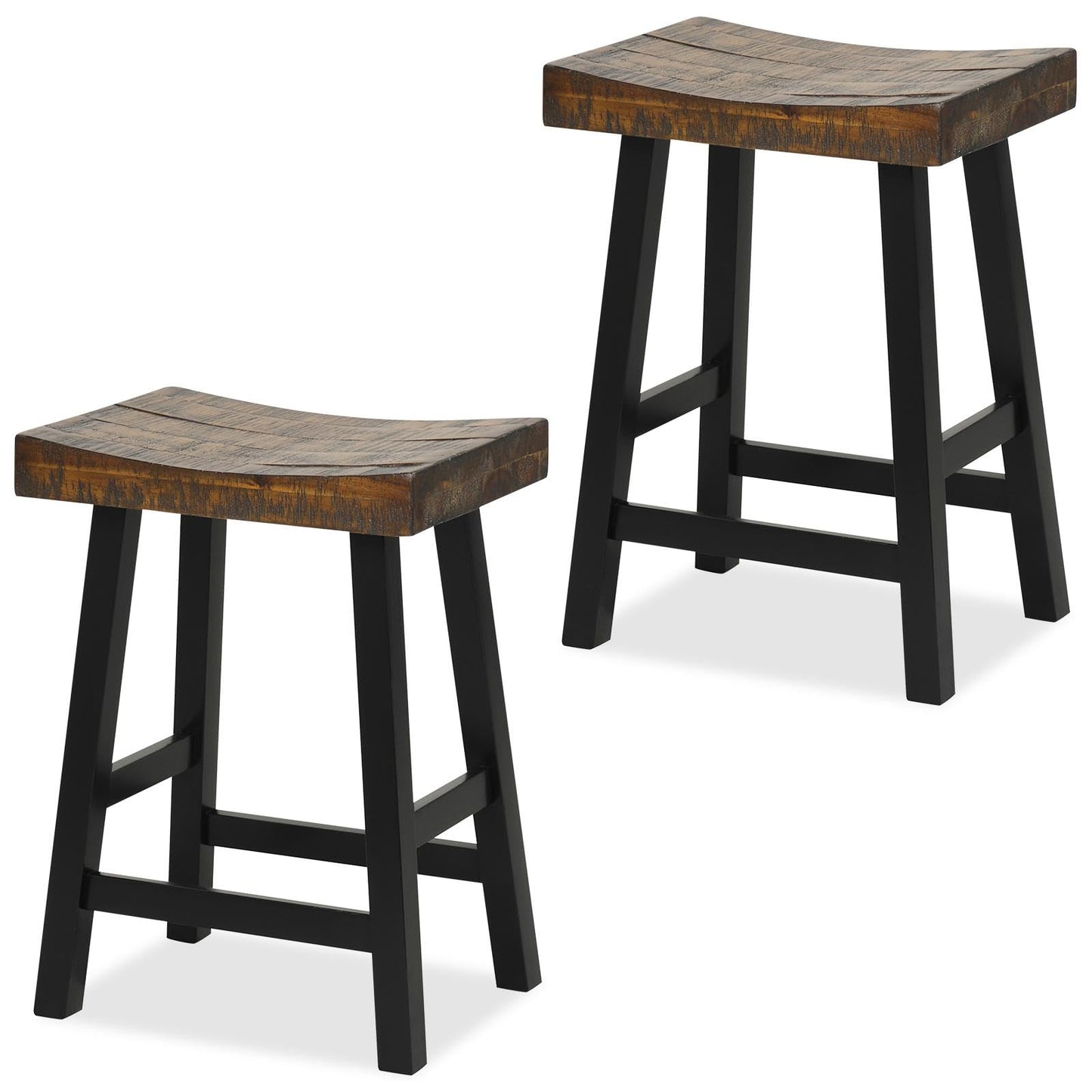 GiantexUK Bar Stools Set of 2/4, Backless Counter Height Stools with Footrests, Curved Seat & Anti-Slip Foot Pads, 44 x 33 x 62cm