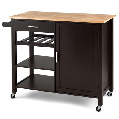 GiantexUK Kitchen Island Cart on Wheels, Mobile Storage Trolley with Oak Wood Countertop