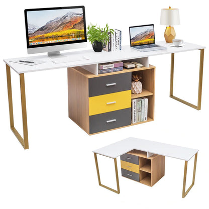 Computer Desk for Two Person, 2 in 1 Double Writing Study Workstation, 220x55x76cm